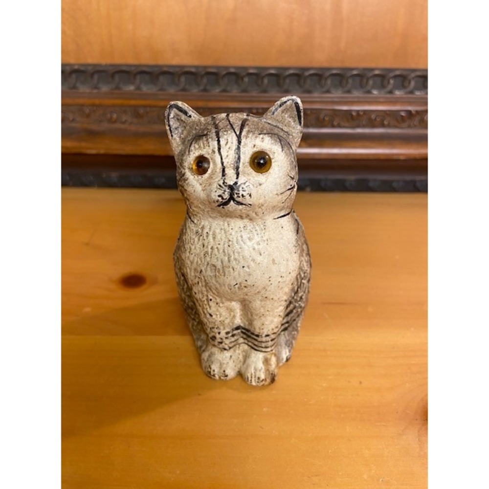 Antique 1920s Cast Iron Cat Bank Glass Eyes Hubley AC Williams Antique Tabby